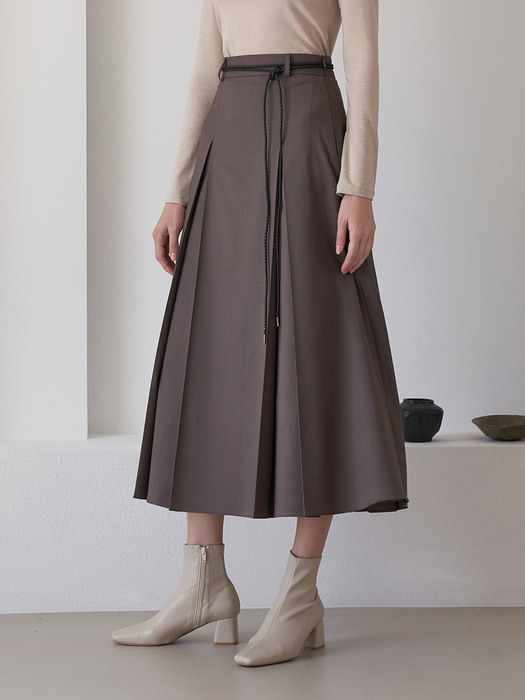 Pleats Long Skirt  + Belt