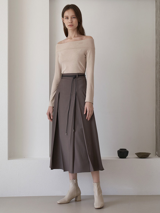 Pleats Long Skirt  + Belt