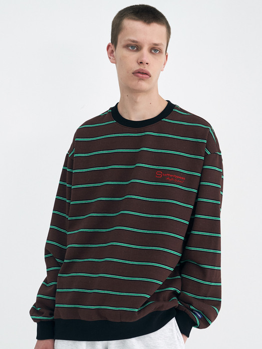 STEADY STRIPED SWEATSHIRT(BROWN)