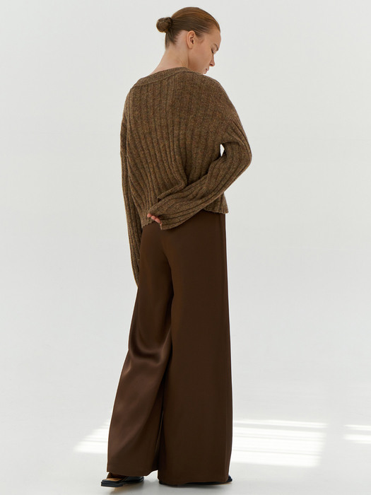 Satin Wide Pants [Brown]