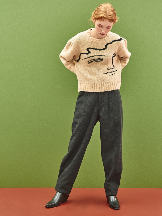 Wool Tab Button Pant in Charcoal