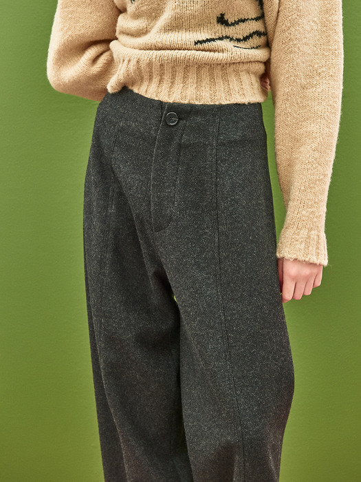 Wool Tab Button Pant in Charcoal