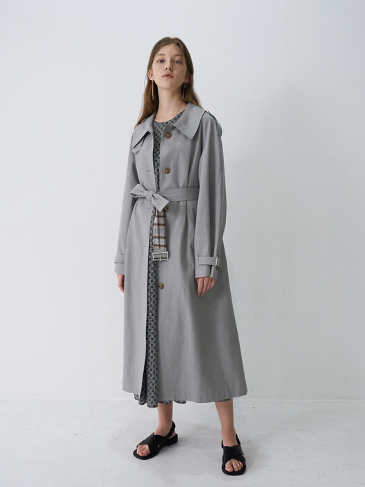 [단독]Earthy Blue A-Line Single Trench Coat