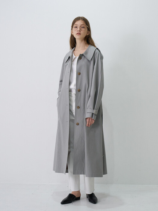 [단독]Earthy Blue A-Line Single Trench Coat