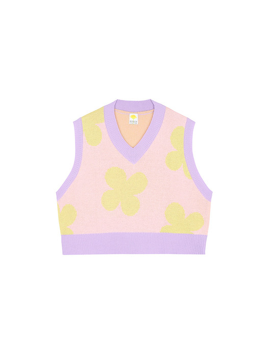 Flower pattern crop knit vest [Pink]