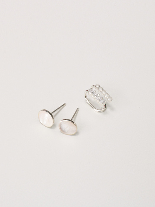 Mother of Pearl 92.5 Silver Earrings & Earcuff Set
