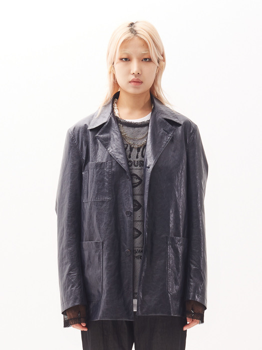 B-3 VEGAN LEATHER UTILITY JACKET / POISON NAVY