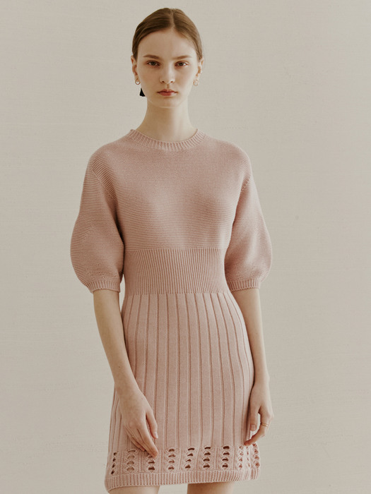 WHOLE GARMENT KNIT DRESS LIGHT PINK