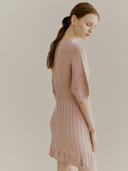 WHOLE GARMENT KNIT DRESS LIGHT PINK