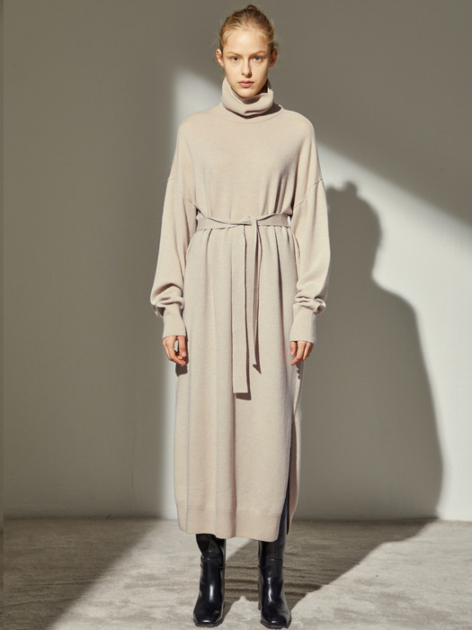 CASHMERE LONG KNIT DRESS_BEIGE