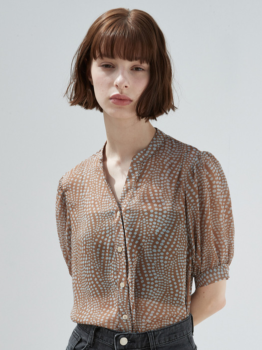 iuw967 china collar dot blouse (brown)