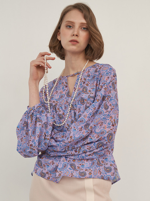 TIERED SLEEVE PAISLEY BLOUSE (2colors)