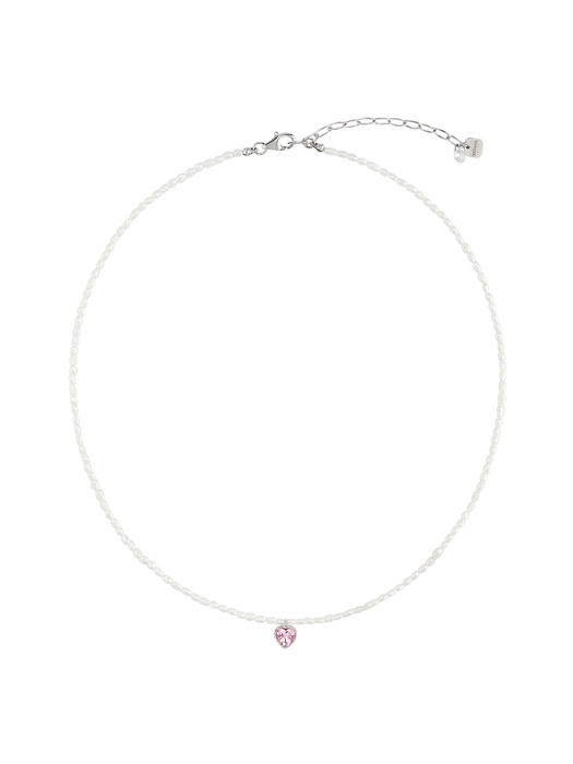Pink Sapphire Heart Petit Pearl Necklace_NZ1158