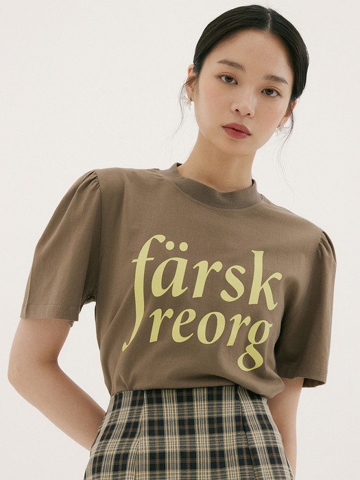 FSK PRINTING  PUFF-SLEEVE T-SHIRTS BROWN