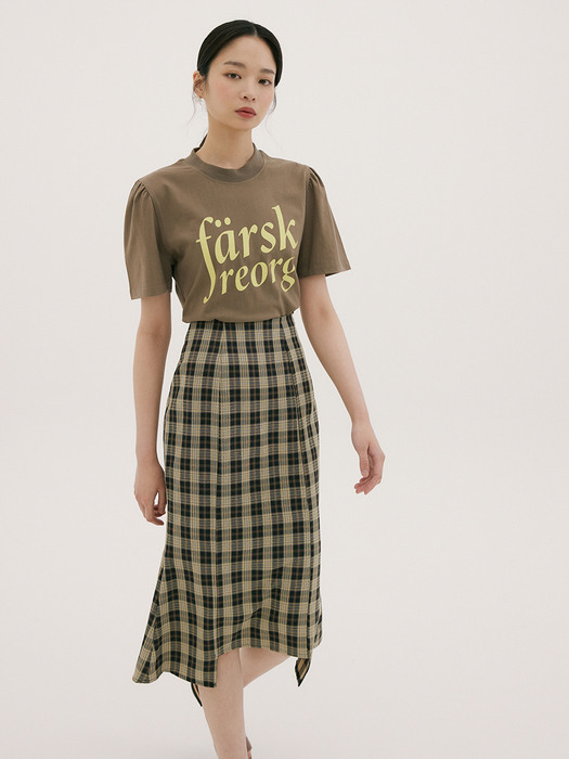 FSK PRINTING  PUFF-SLEEVE T-SHIRTS BROWN