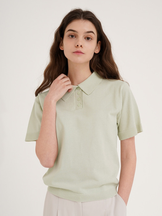 Cotton knit tennis shirt - Mint