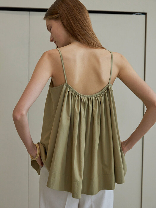 Shirring sleeveless blouse (olive)