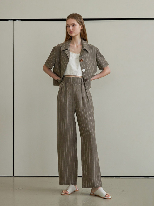 Stripe linen button pants (khaki)