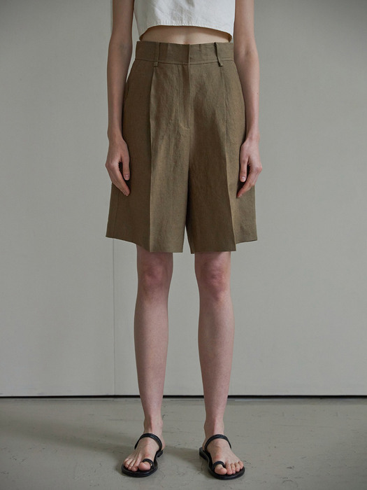 Linen half pants (brown)