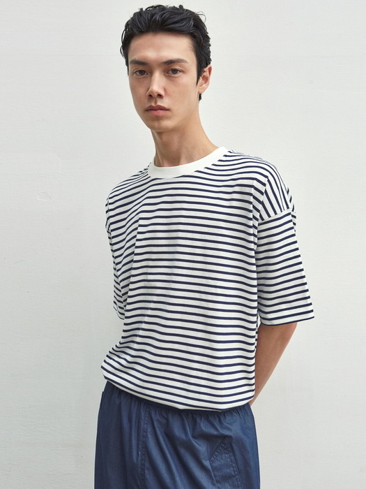 STRIPE CREW NECK T-SHIRT_NAVY