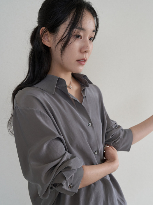 [단독] Silky Shirts - Khaki Grey