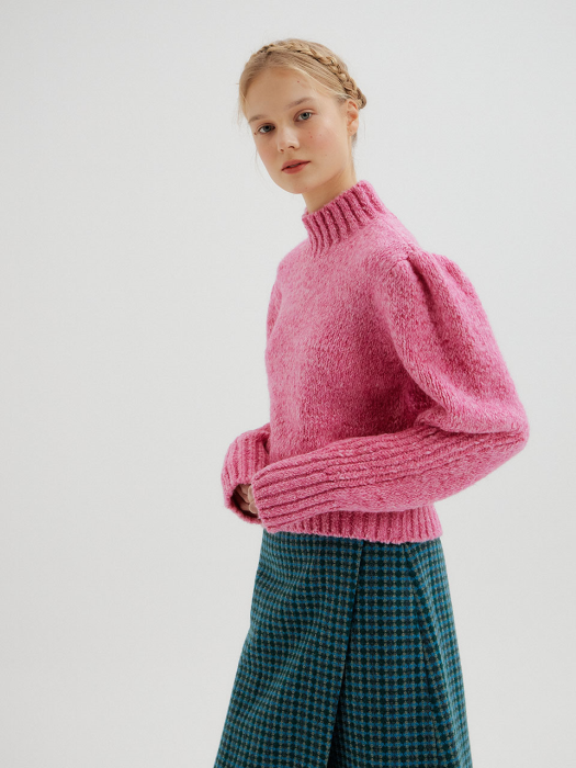 TEY Puff Sleeve Turtleneck Knit Pullover - Pink