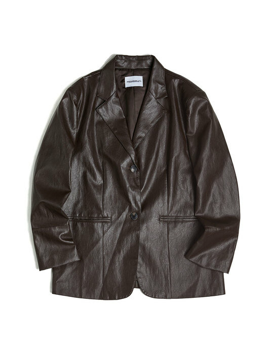 ECO LEATHER SINGLE BREASTED BLAZER BROWN