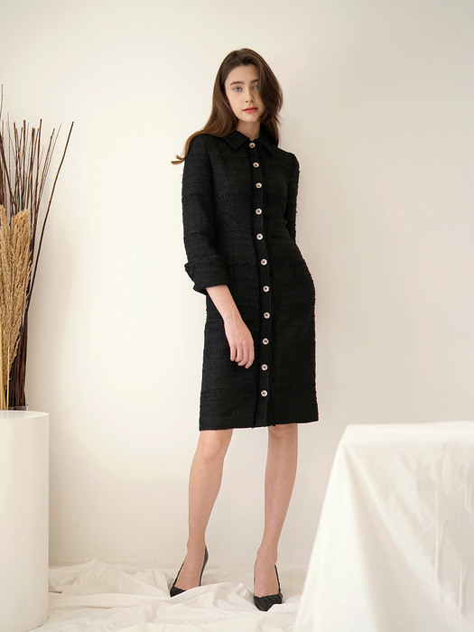 Solid Black Tweed Long Dress