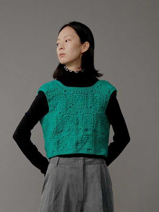 Vest Crochet Vintage Hand Made Reversible Green