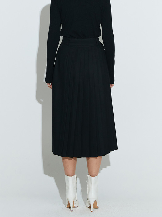 Wool Pleats long skirt [Black]