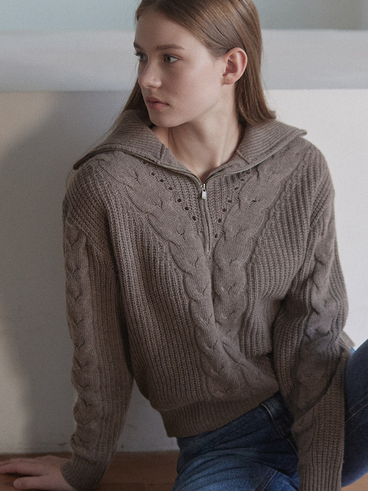 Wool Cable Half Zip-up Knit 2 Color