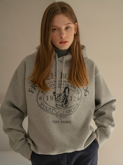 SITP5046 Bull Dog Printing Hoodie_Melange gray