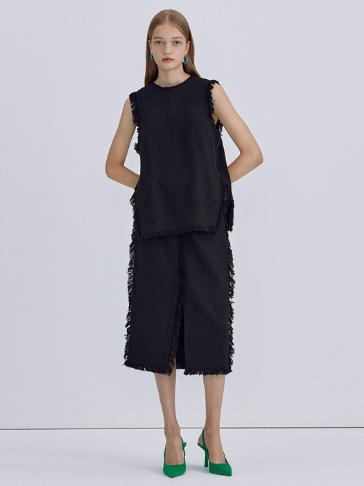 Fringe Linen Skirt_Black