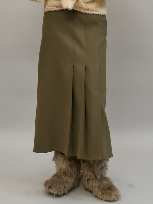 PLEATED LONG SKIRT - KHAKI