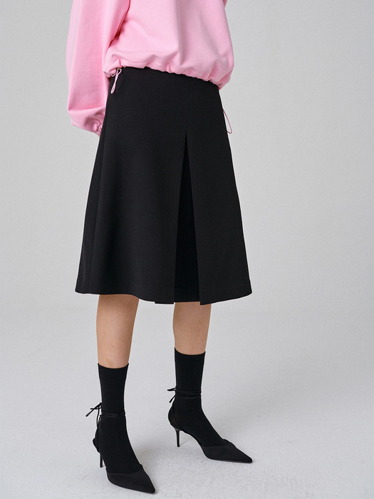 Pleated Midi Skirt - BLACK