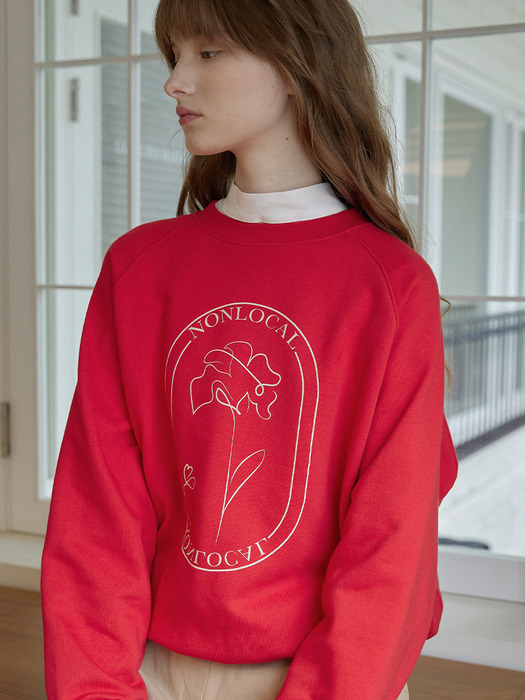 Rose Print Sweatshirt - Red