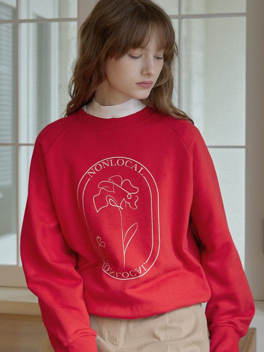 Rose Print Sweatshirt - Red