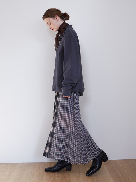 21FW_Patch-work Pleats Skirt (Check Navy)