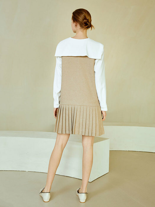 Simple v-neck pleats ops (beige)