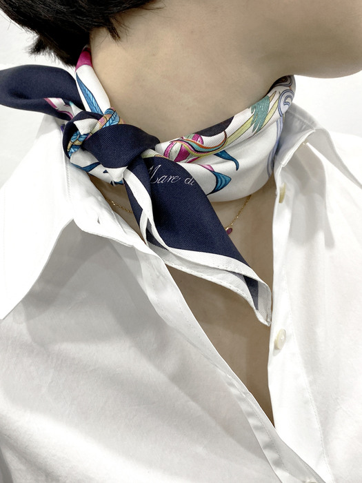 Mari Printing Silk Scarf Blue