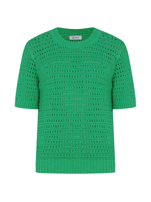 [단독]Crew Neck Crochet Knit Top-Green