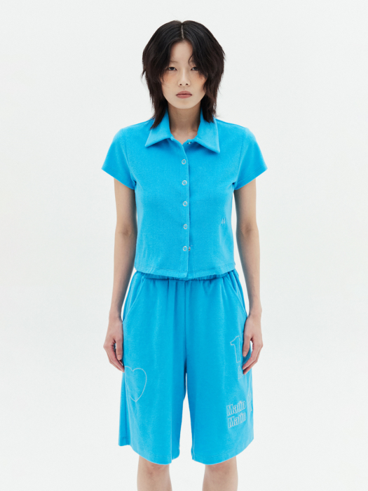 SOFT TOUCH HALF SHIRT TOP IN BLUE