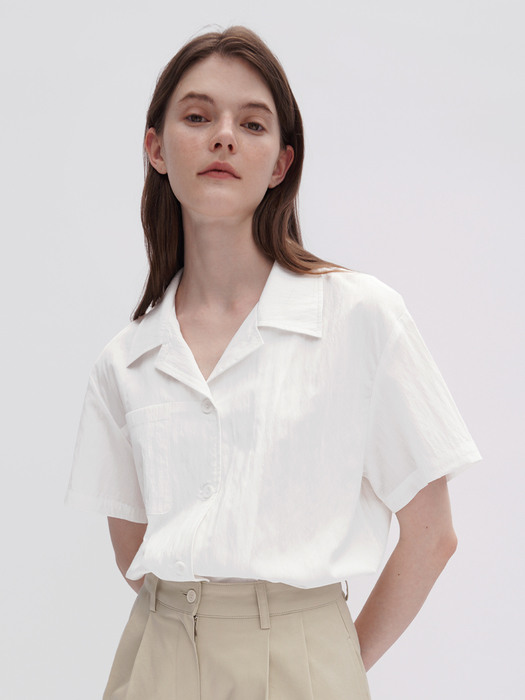 Open-Collar Crop Shirts - White