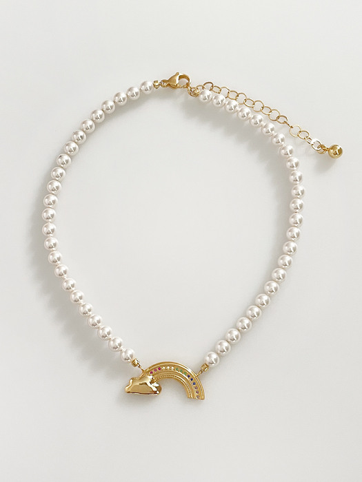 Rainbow Cloud Pearl Necklace (Gold)