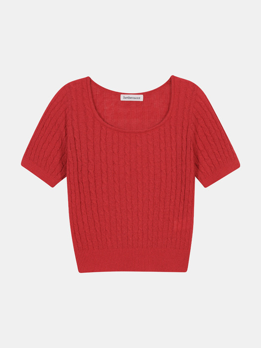 square linen cable half knit (red)
