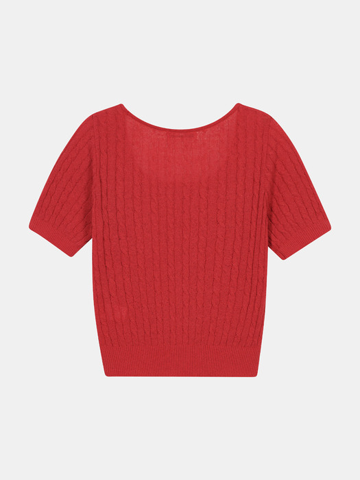 square linen cable half knit (red)