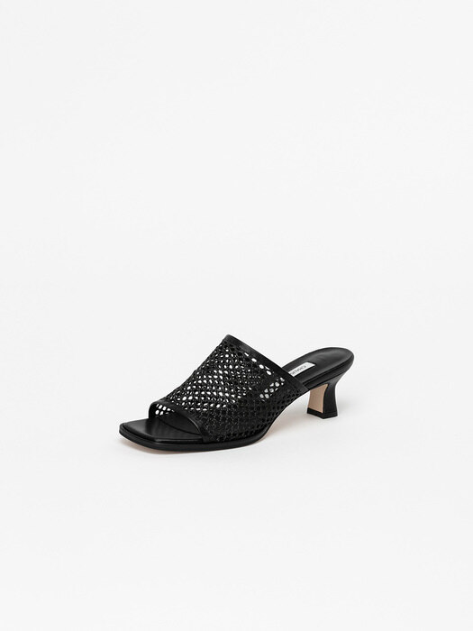 Messia Meshed Mules in Black Mesh Straw