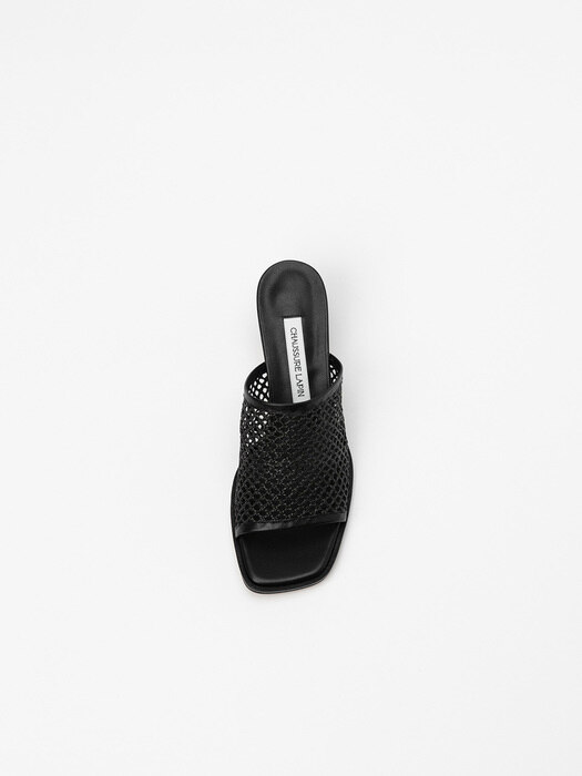 Messia Meshed Mules in Black Mesh Straw