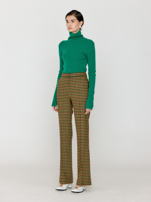 VOHO Flared Pants - Green/Burgundy Multi Check