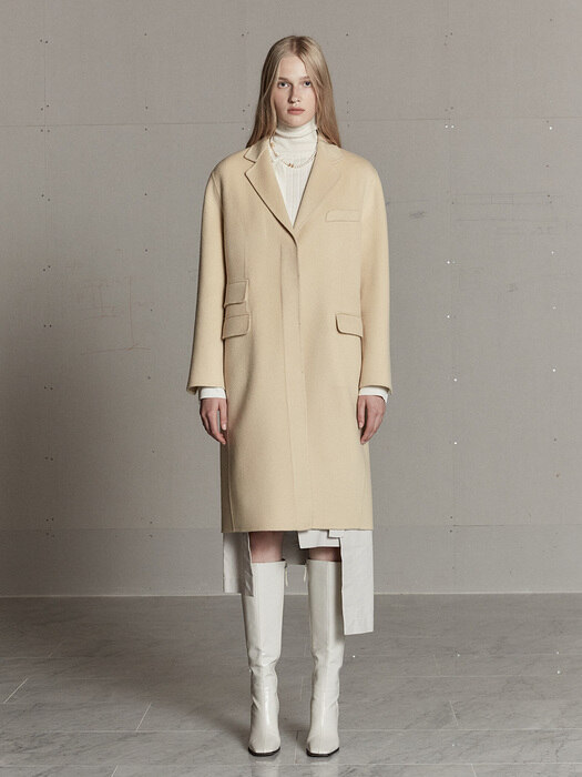 SAINT Cashmere Blended Tailored Wool Handmade Coat_Cream Beige